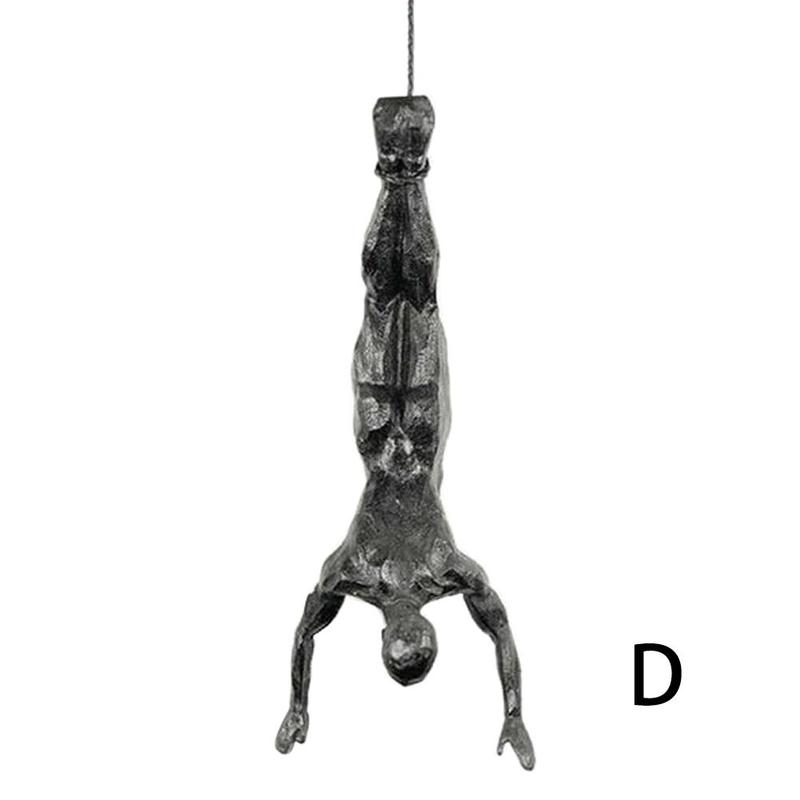 Industriell stil klättring man harts järn tråd vägghängande dekoration skulptur figurer retro staty dekor: D