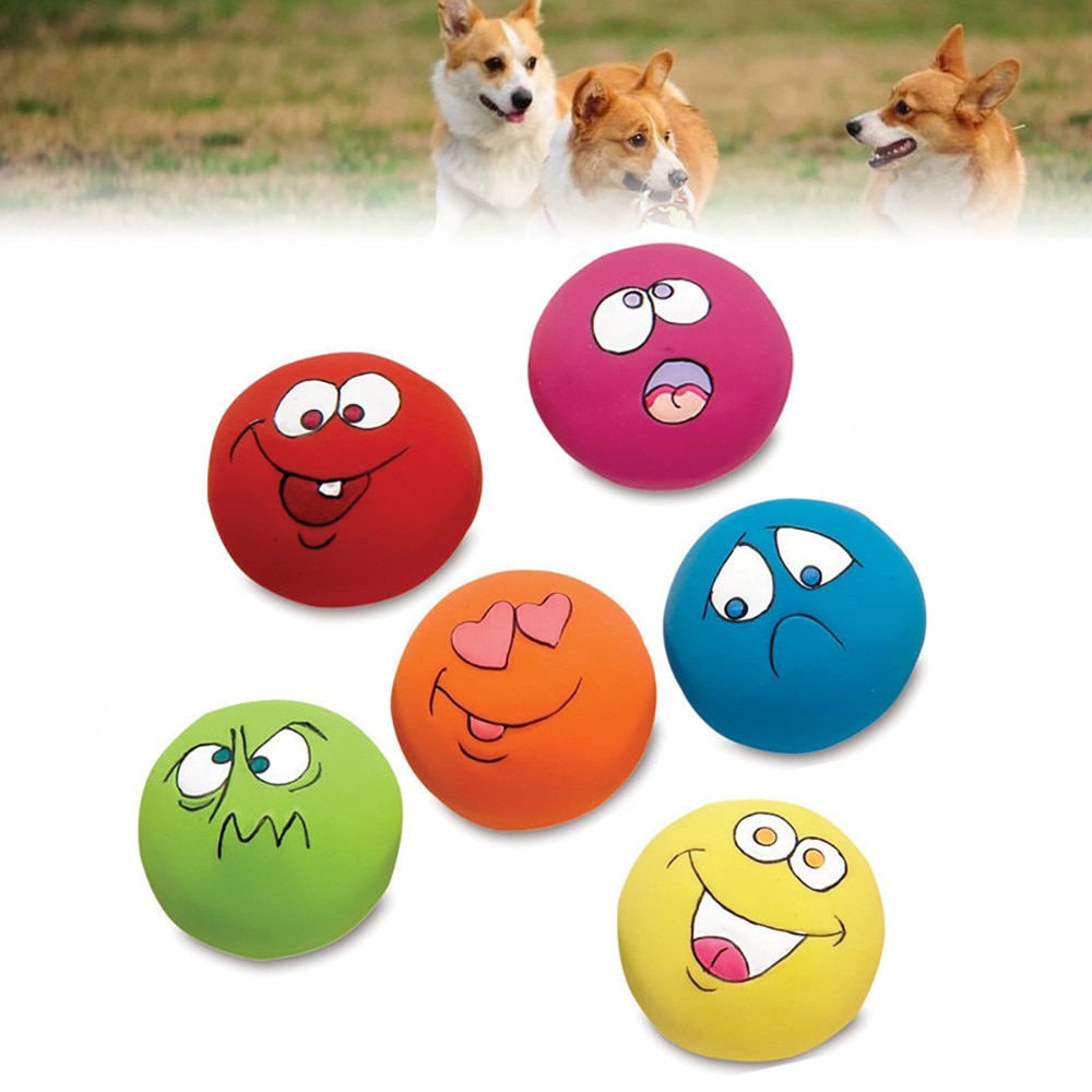 6PCS Pet Chew Speelgoed Latex Ballen Kleurrijke Pet Dog Puppy Spelen Piepende Bal Met Gezicht Fetch Toy Kinderziektes Kauwen puppies Ballen