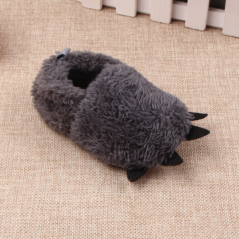 Barn baby crib sko vinter myk såle monster claw mokasiner sko plysj jente gutter sko innendørs plysj såle prewalkers crib sko: Mørk grå / 0-6 måneder