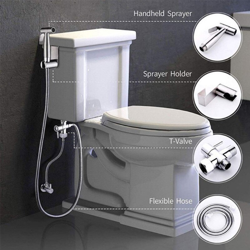Hand-held toilet bidet sprayer kit for bathroom stainless steel hand bidet faucet manual sprayer shower head self-cleaning