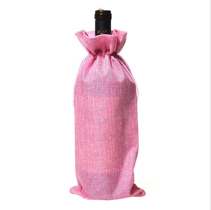 4Stck Burlap Wein Taschen mit Kordelzug, Wein Taschen , Einzelnen Wiederverwendbare Flasche Taschen Perfekte für Reise, hochzeit, Geburtstag, Party: Rosa