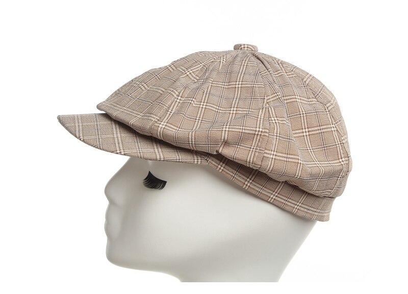 Octagonal cap Cotton and linen Octagonal cap for lady Autumn Winter Unisex lattices line elegance Newsboy cap: Khaki