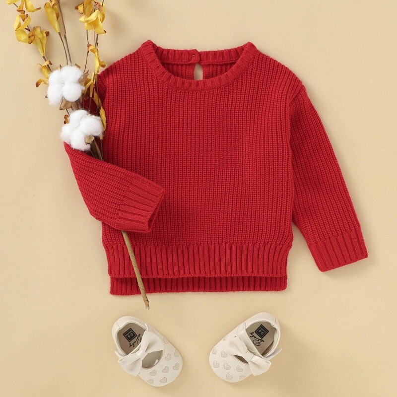 Baby Girl Rainbow Casual Sweater Winter Warm Colthes Kids Solid Print Cotton Knitted Outerwear Clothes