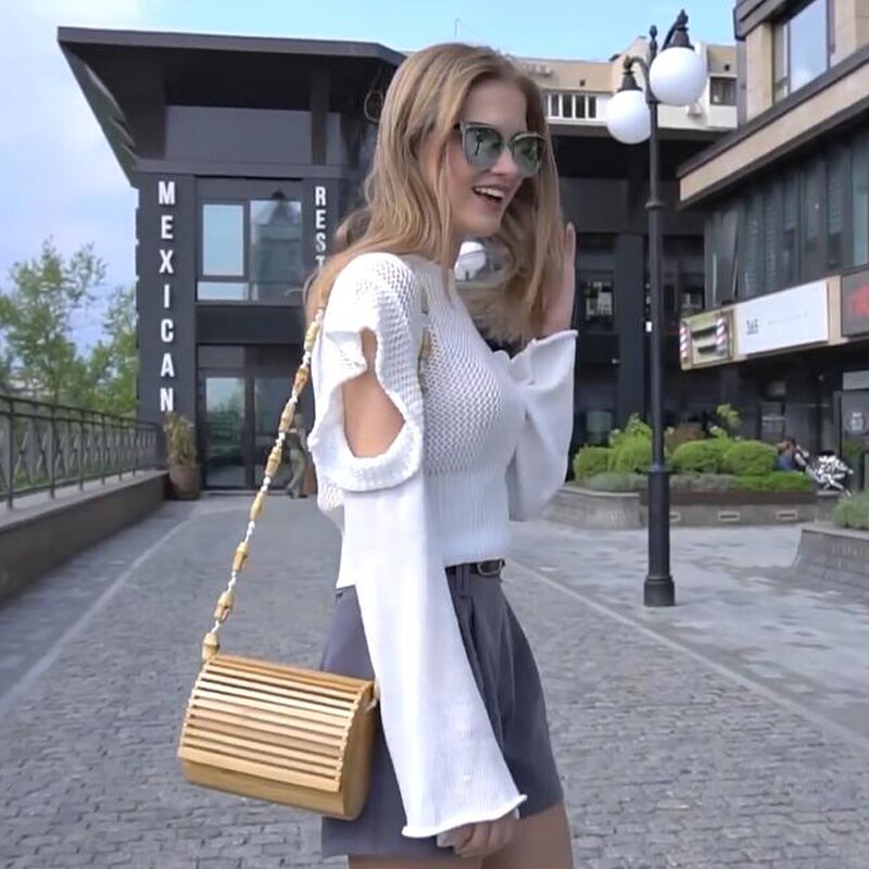 LOVEVOOK Bamboo bag Wood crossbody shoulder bag women summer beach flap ladies messenger bag