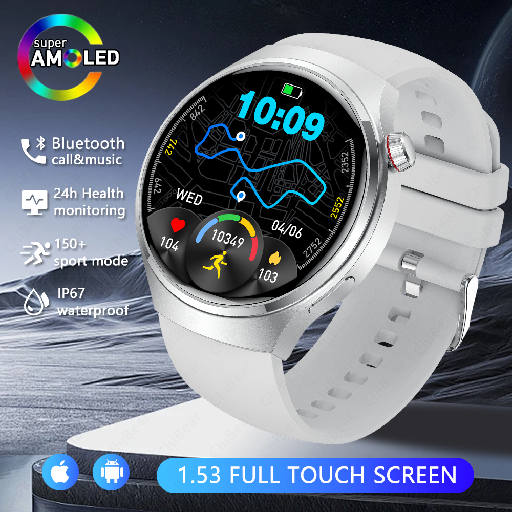 Relógio gt4 relógio inteligente homem mulher 360*360 tela hd freqüência cardíaca150 + modo esportivo bluetooth chamada pista de fitness à prova dwaterproof água smartwatch: Preto