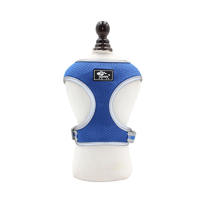 Novo cão pet reflexivo cinta de peito malha respirável peito de volta pequeno e médio porte coleira de cachorro gato pet arnês de náilon collar pug: blue / L