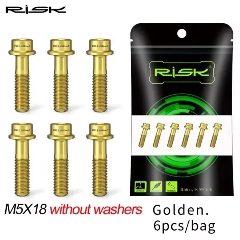 Pernos de vástago de titanio RISK, 6 uds., M5x16mm M5x18mm, tornillos de vástago de bicicleta de aleación de titanio, perno colorido para bicicleta de montaña, accesorios para bicicleta: Oro