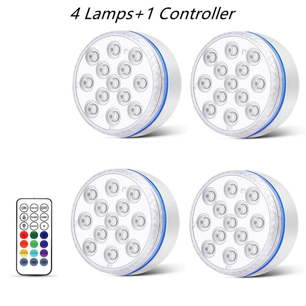 Updated Submersible Light Magnet Suction Cups IP68 Waterproof RGB Underwater Pool Lights for Pond Aquarium Garden Night Lamps: 4 Lamp 1 Controller / 8.5CM