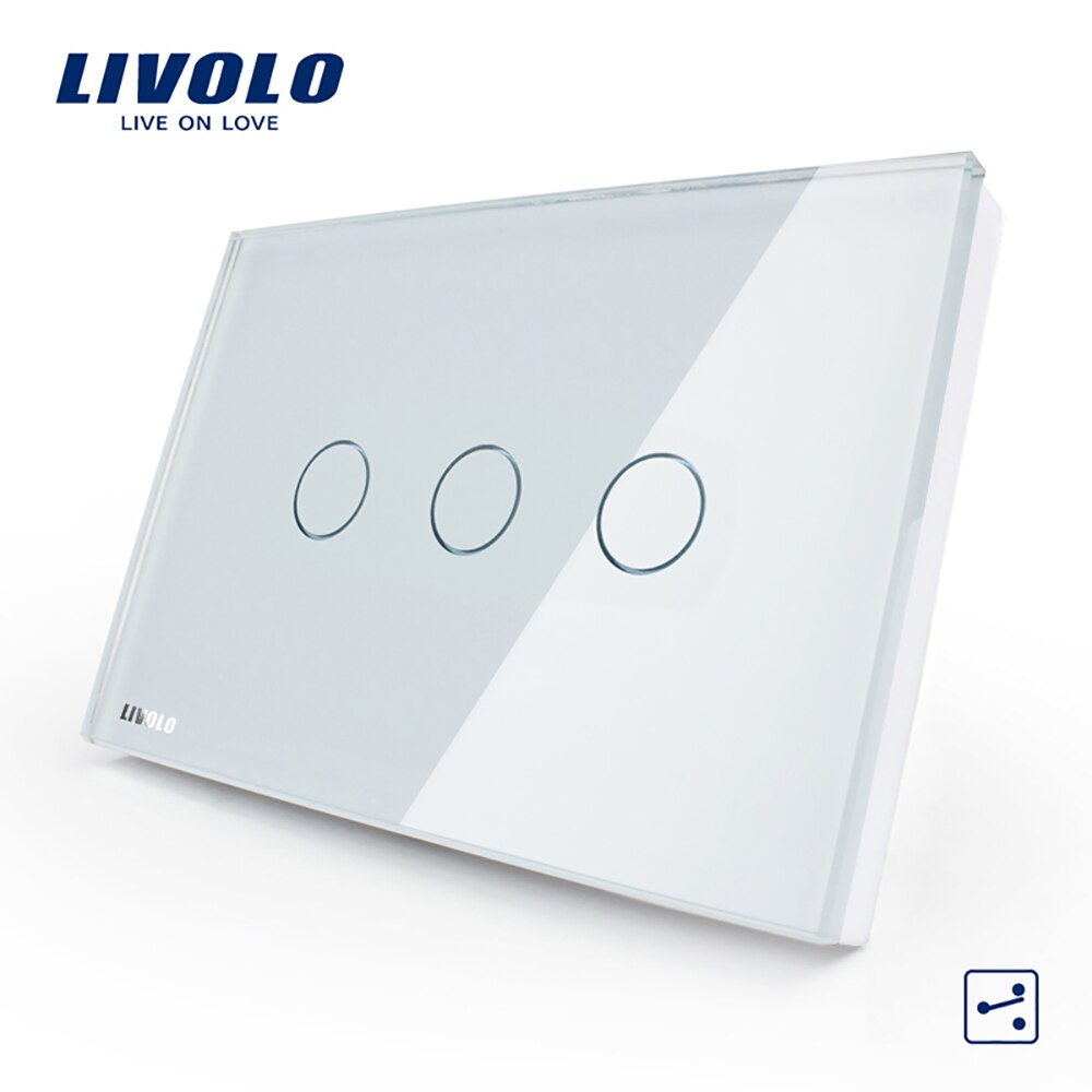 LIVOLO US AU standard Touch switch,2-way corss switches Touch remote Light Switch,White Crystal Glass Panel,wireless control