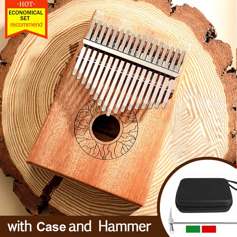 Kalimba 17 Key Thumb Piano Solid Wood Portable Keyboard Instrument Mahogany Wooden African Kalimba Finger Piano: leaf vein with Case