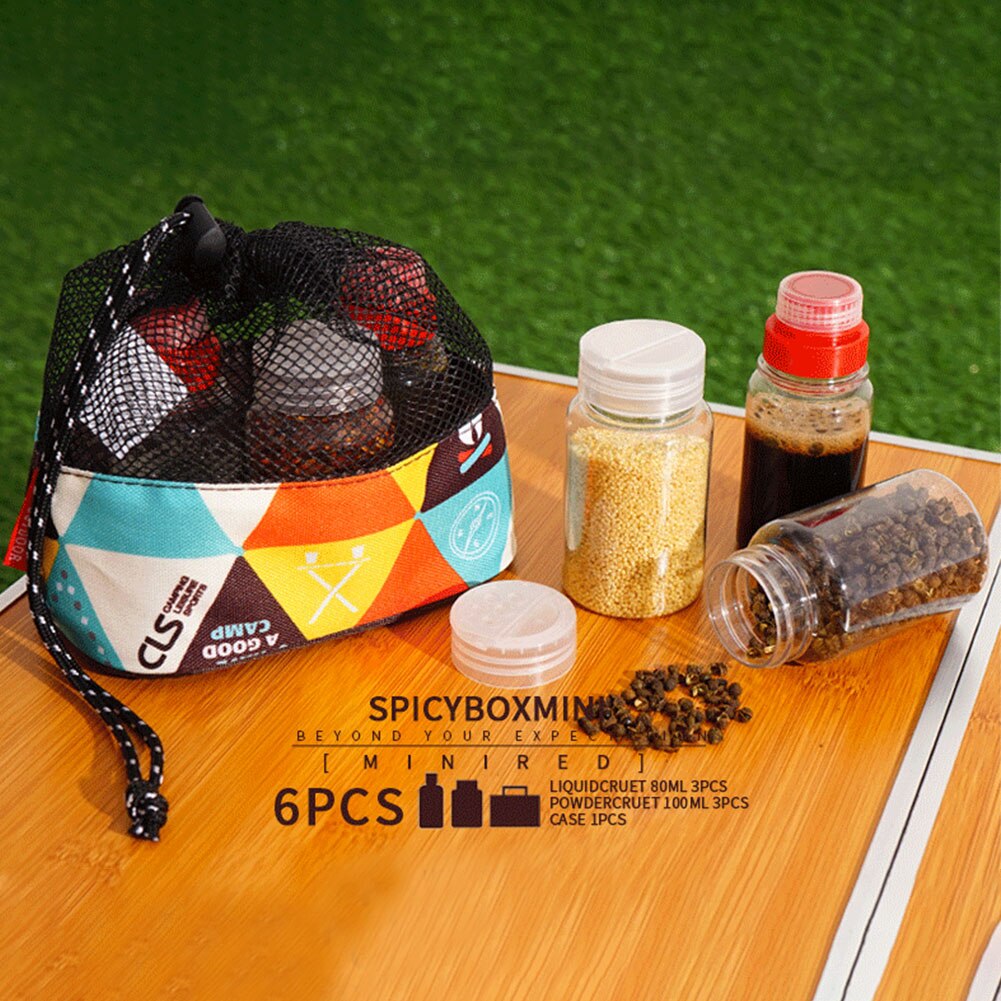 6 Stuks Picknick Pot Peper Kruiderij Organisator Herbruikbare Pet Met Opbergtas Outdoor Camping Draagbare Kruiden Fles Set