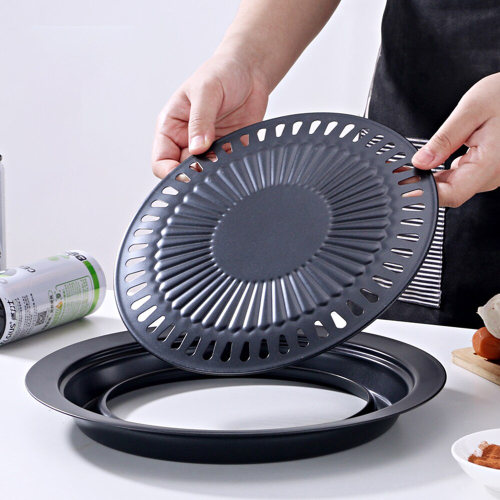 Grillbricka koreanskt rostfritt stål utomhuskassettugn grillpanna rund bärbar nonstick rökfri teppanyaki bbq -verktyg