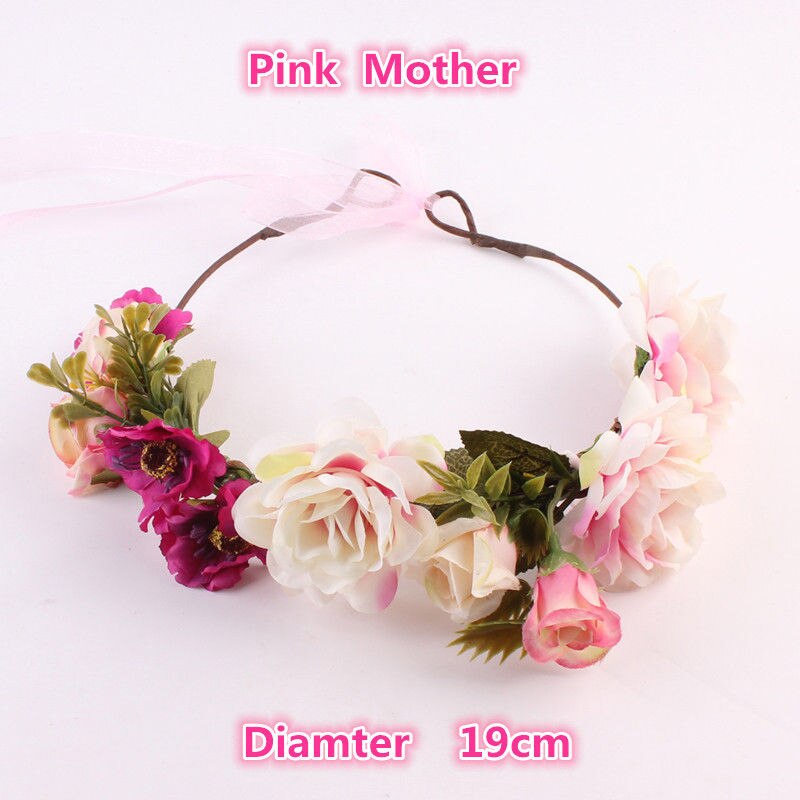 Vrouwen Meisjes Boho Bloem Bloemen Haarband Hoofdband Kroon Partij Bruid Strand: Mother Pink