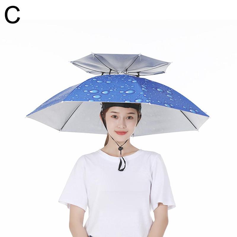Plegable al aire libre cabeza sombrero paraguas Anti-lluvia Anti-UV pesca gorros para sombrillas de tapa de lluvia portátil equipo de playa impermeable H M9K7: C