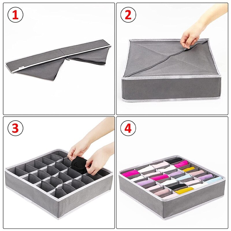 Organiser Divider Pack of 2 - Foldable Wardrobe Organiser with 24 Cells - Fabric Drawer Divider for Storage Baby Clothes