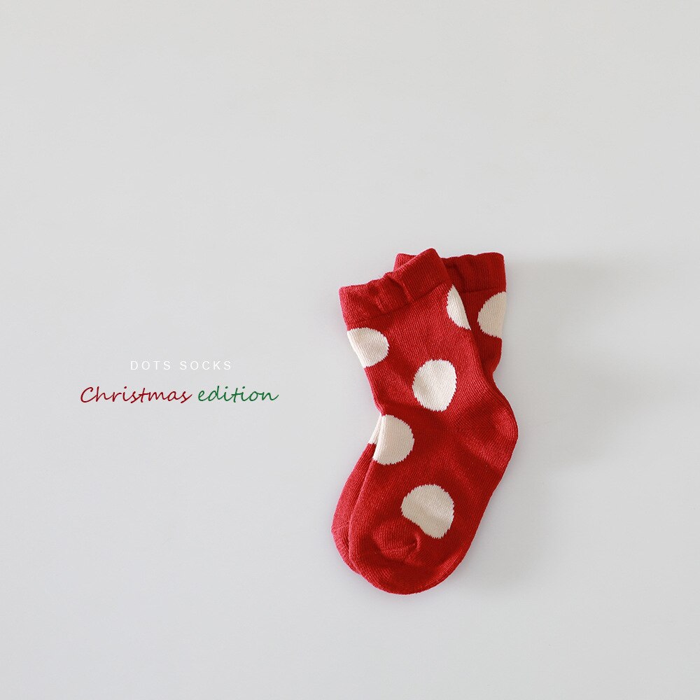 Chaussettes à pois colorées pour filles, chaussettes de sport pour enfants, chaussettes de sol en coton pour enfants, de noël: red / 3 to 6y