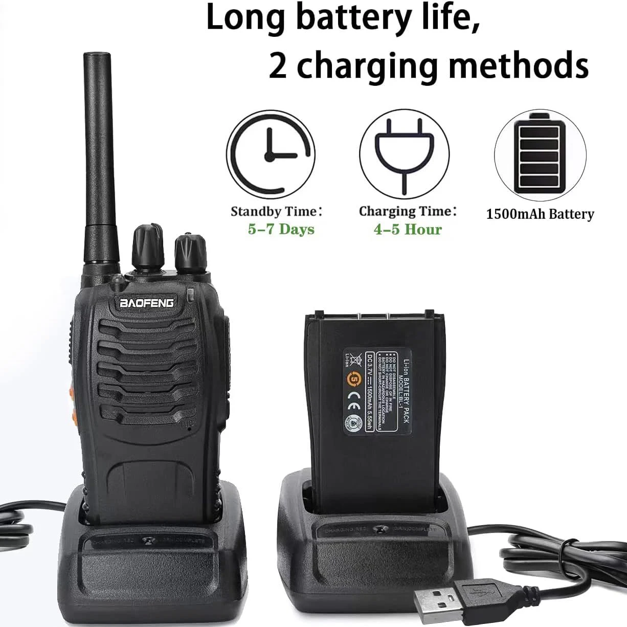 Baofeng 2PCS Amateur Handheld Two Way Radio TH-888S PMR Tragbare Walkie Talkies für Erwachsene Wandern Radfahren Camping