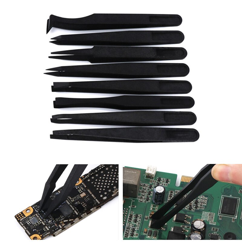 ESD Anti-Static Carbon fiber Electronic Tweezers Kit Maintenance Repair Tool Kit Anti Static Model Making Hand Tool 8PCS/Set