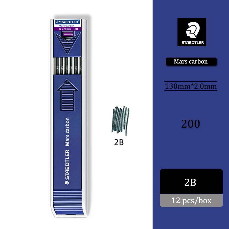 12 stk/æske tysk staedtler 200 teknik tegning automatisk blyant ledning 2mm ledning 4b-2h rød og blå: 2b
