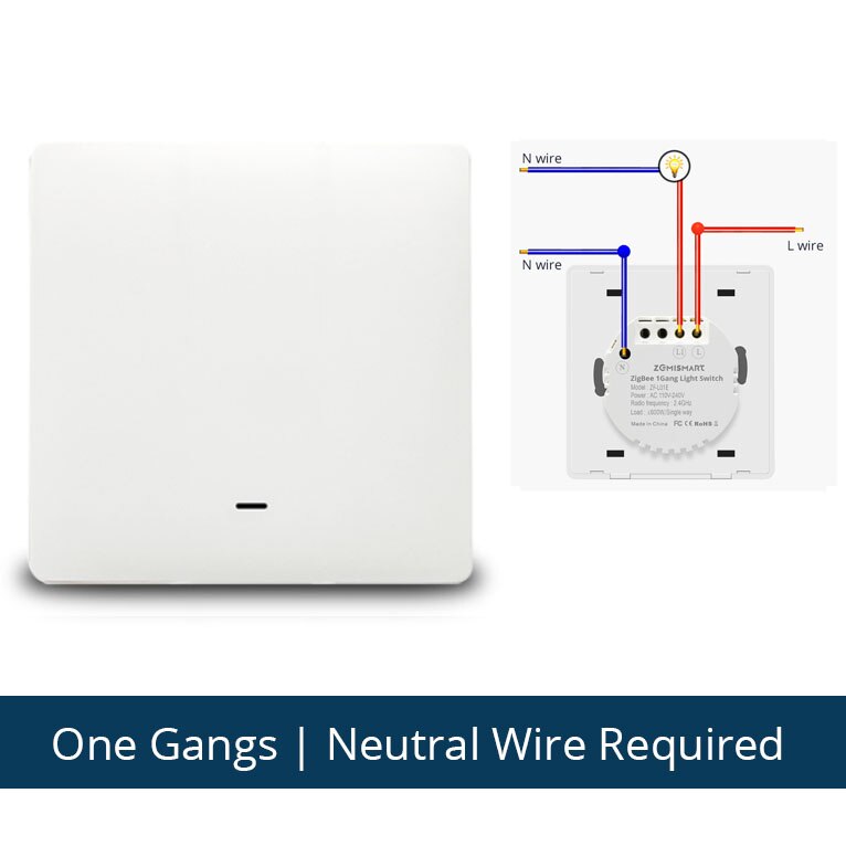 Zemismart Tuya Zigbee Wall Push Switch Alexa Google Home Light Switches No Neutral Wire Physical Button: 1 gangs With neutral