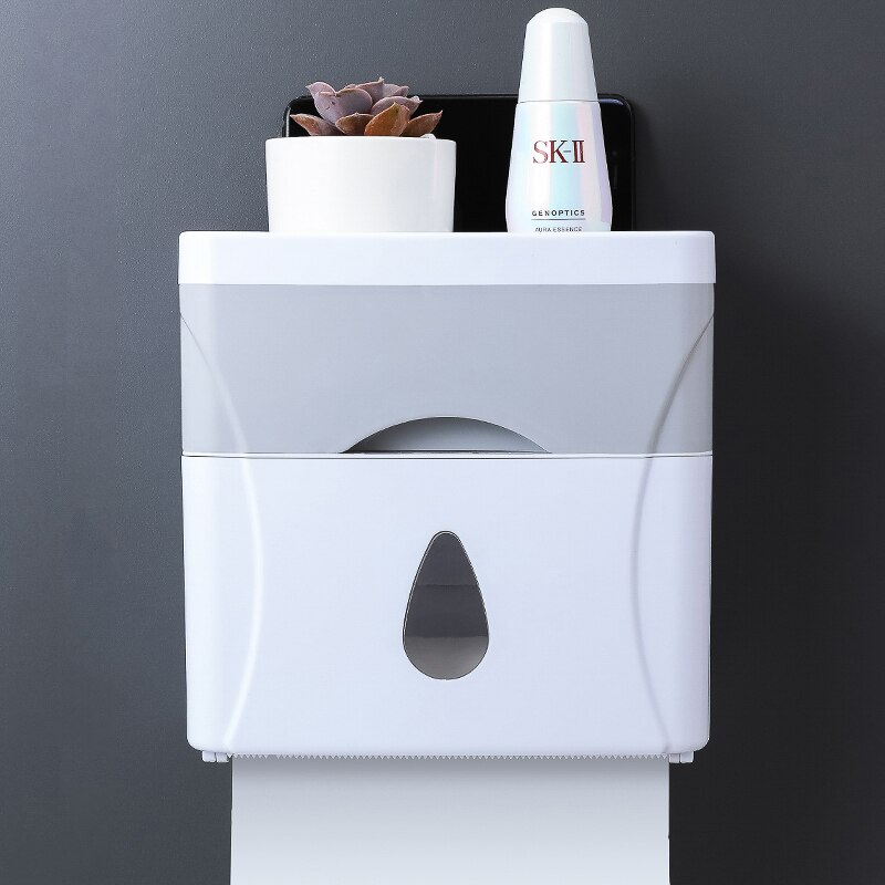 Double-layer paper towel holder, toilet paper tray, waterproof toilet paper rack, hand tray, punch-free: B