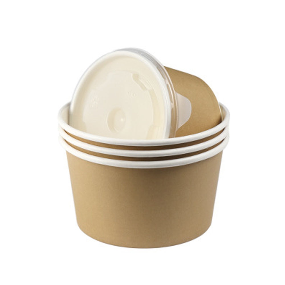 10pcs Round Disposable Biodegradable Kraft Paper Bowl Takeaway Soup Bowl Congee Bowl Disposable Paper Bowl Lunch Box with Lid