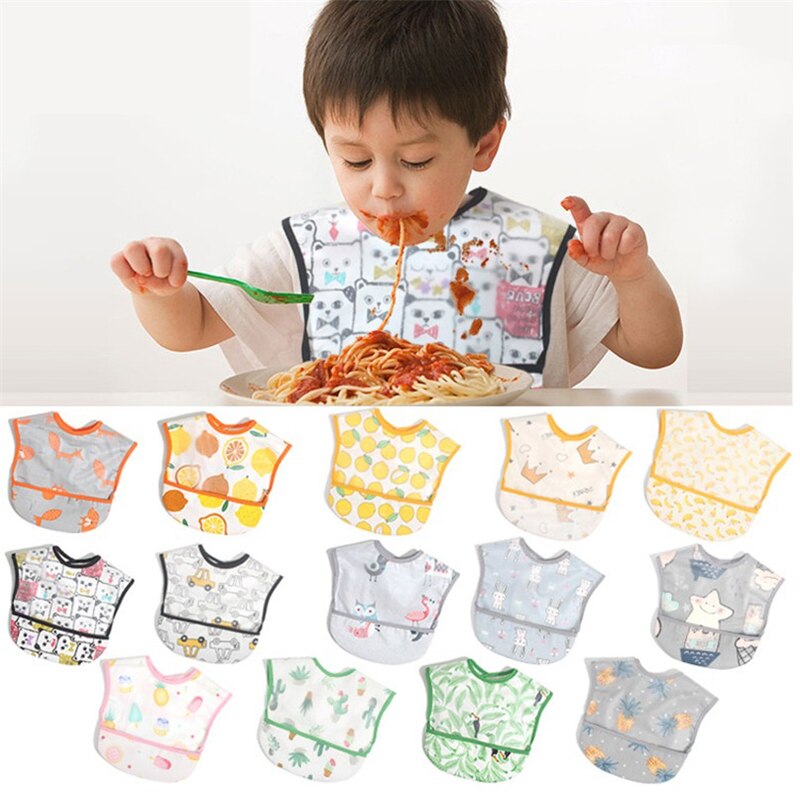 EVA Waterproof Baby Bibs Sleeveless Baby Boys Girls Bib Kids Fox Dinosaur Cactus Baby Feeding Bibs with Pocket Child Apron Smock