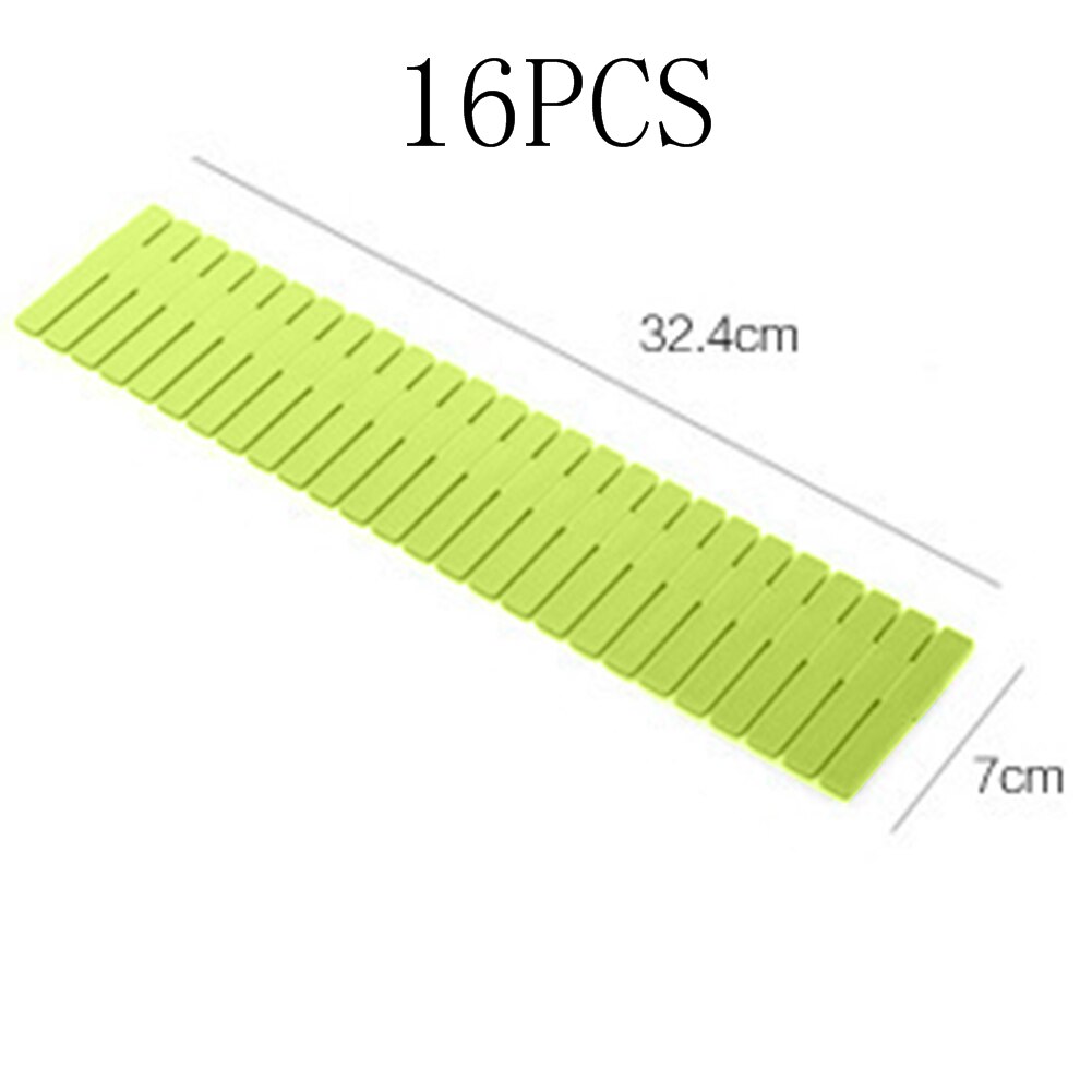 DIY Drawer Divider Adjustable Storage Shelves Grid Partition Board Household Storage Organizer Partition Board Space-saving Tool: 16PCS Green