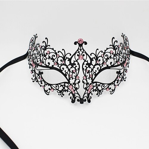 Masque de mascarade noire vénitienne pour femmes, , en métal léger, à strass rouges, bleus ou roses, pour Costume de fête, bal de mariage: 1