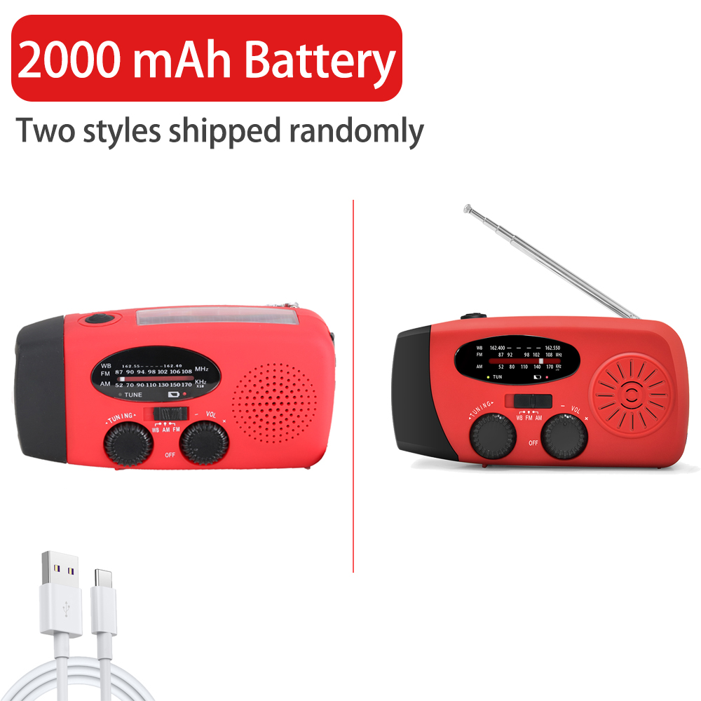 4000 mAh LED emergency light USB emergency light with light radio outdoor camping radio solar charging radio portable: Blue