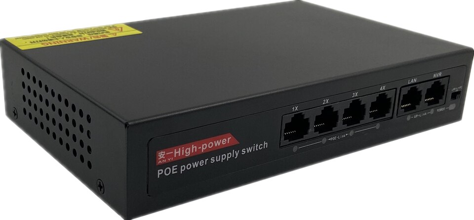 6 Port PoE Net Switch 4CH PoE Injector Power Over Ethernet 10/100Mbps IEEE802.3af/at 1,2+/3,6- DC52V 100W Metal Shell