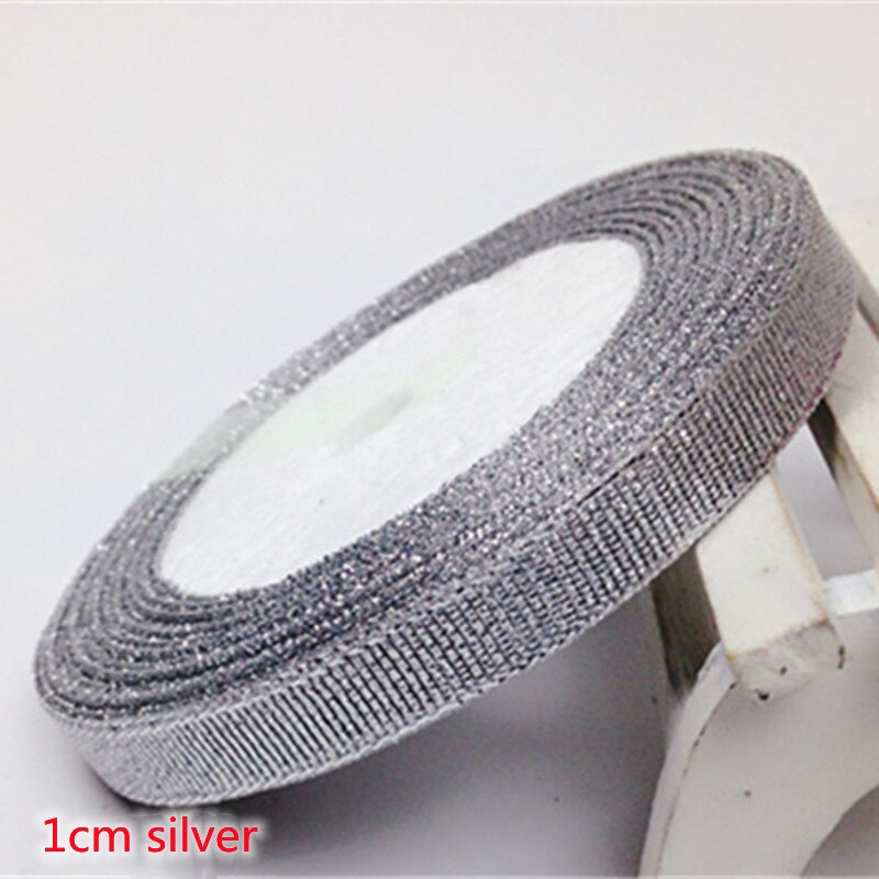 25 Yards 6-50Mm Zilver Goud Zijde Satijn Organza Lint Bruiloft Decoratie Cake Diy Kerst Handwerk Accessoires tapes: 1mm Silver