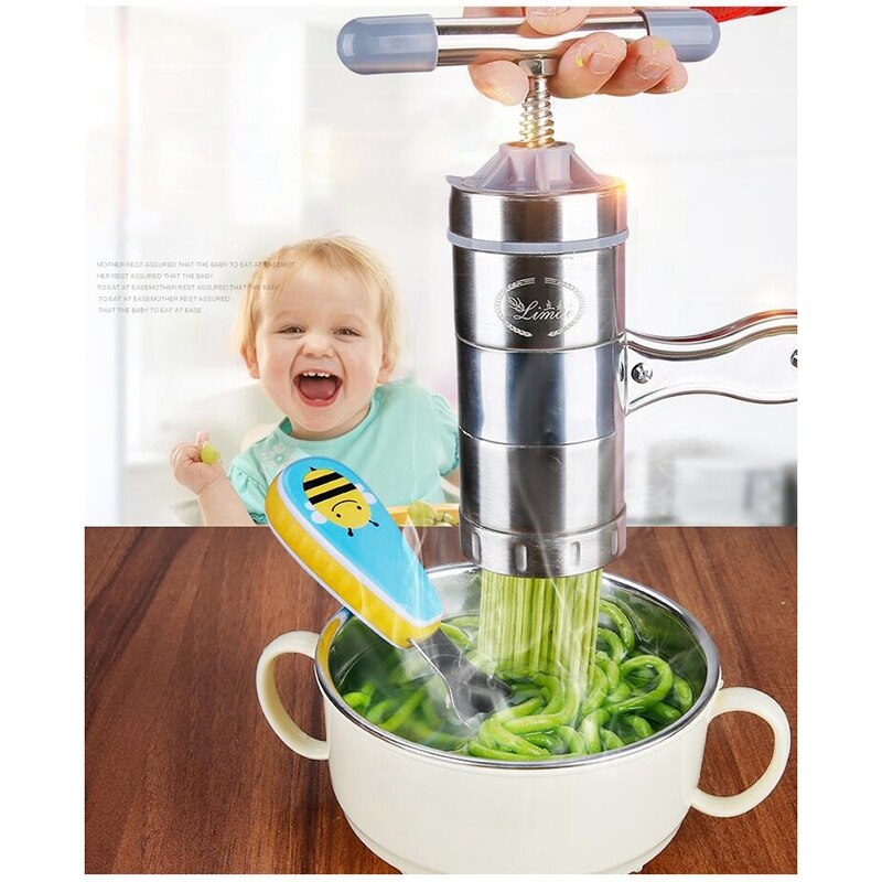Manual Noodle Maker Press Machine Cutter with 2 Mould for Fresh Spaghetti Kitchen Pastry Noodle Making Cooking Tools