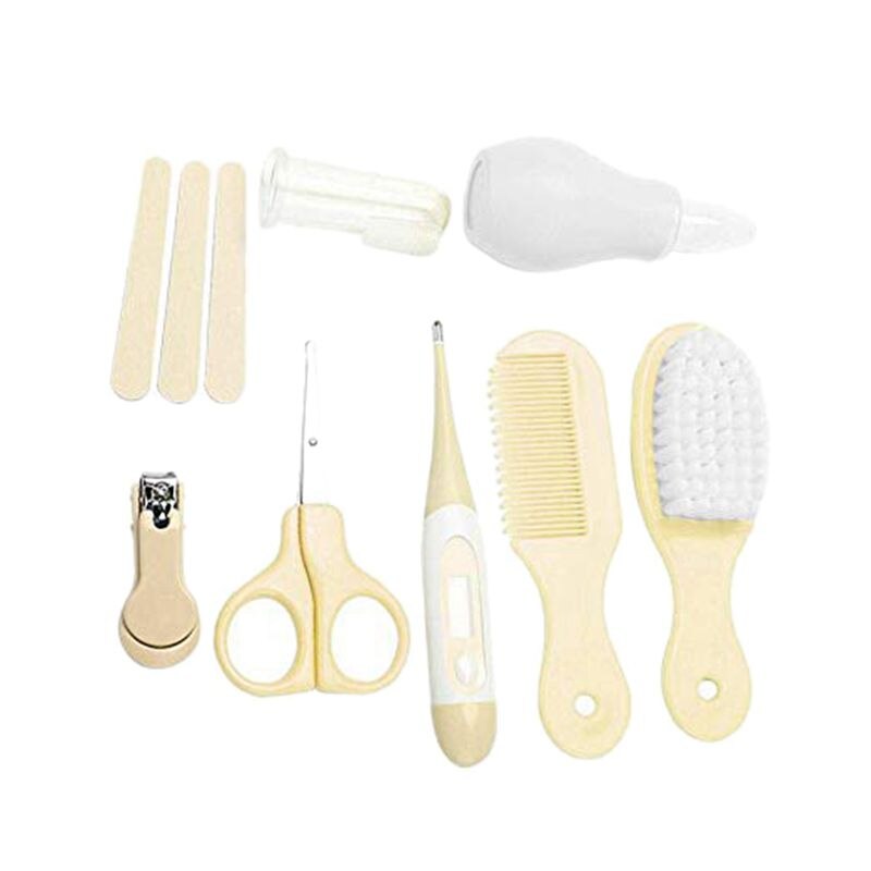2 Set Baby Care Kit,Nail Clipper Manicure Scissors Nose Cleaner Hair Brush Bathing Tool-Blue & Yellow