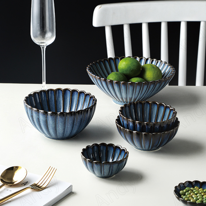 Kiln Glazed Ceramic Plate Set French Stripe Relief Decor Western Restaurant Steak Dish Home Dinner Main Dish Kitchen Tableware