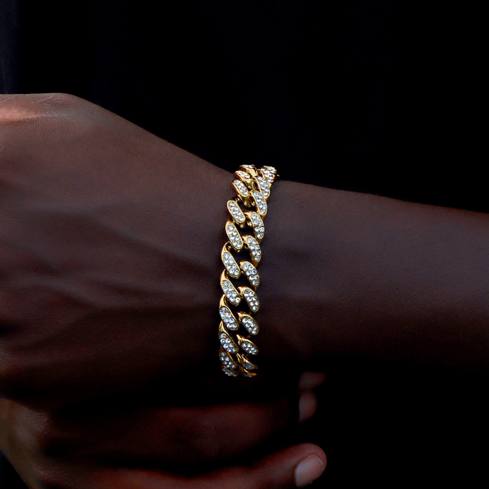 Pulseras de cadena cubana con eslabones helados de 14MM para hombres y mujeres, diamantes de imitación completos, pulsera cubana gruesa de Miami, de joyería Punk Hip Hop: 17 cm / Cobalto violeta