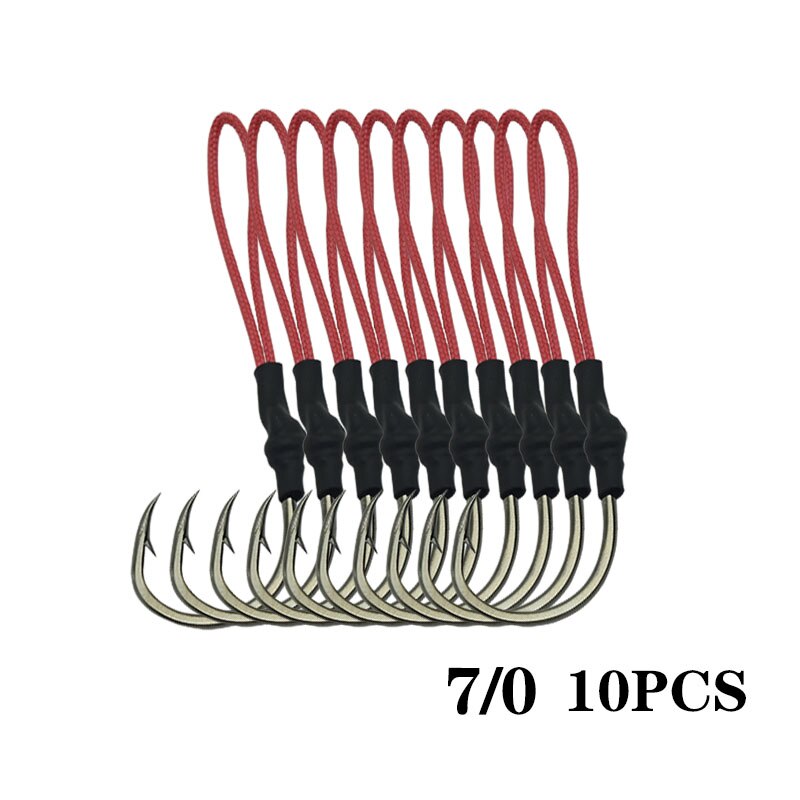 10pcs/lot 1/0 - 10/0 high carbon fishing hook Stainless Steel Jigging Fishing Hook With PE Line Saltwater Jig Assist Fish hook: 7l0