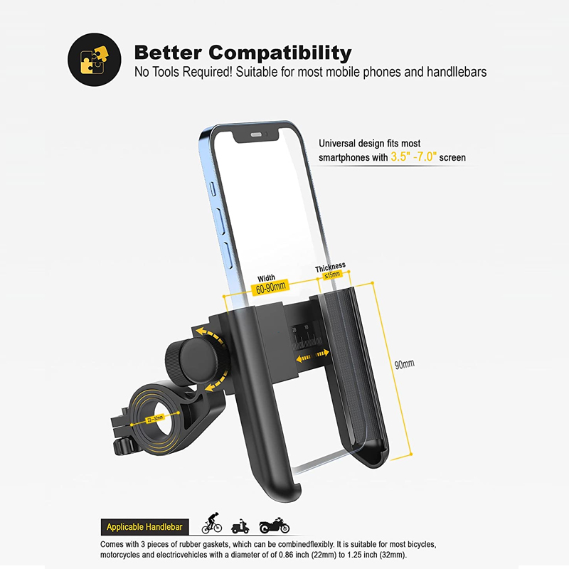 Fiets Telefoon Mount Moto Stuur Telefoon Houder Anti Shake Fiets Telefoon Klem Voor Racefiets/Mtb/Scooter Voor 3.5-7.0 ''Smartphone