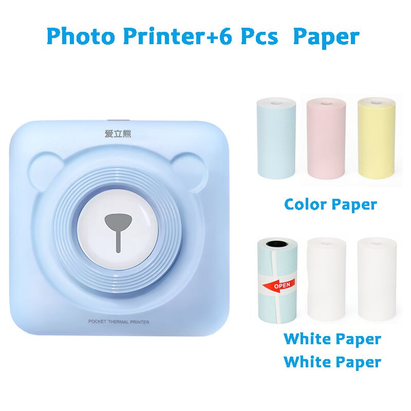 Peripage-Mini impresora térmica de bolsillo A6, dispositivo de impresión portátil de 58mm, color rojo y amarillo, inalámbrica, Bluetooth, Android e IOS, novedad: B 6pcs Paper