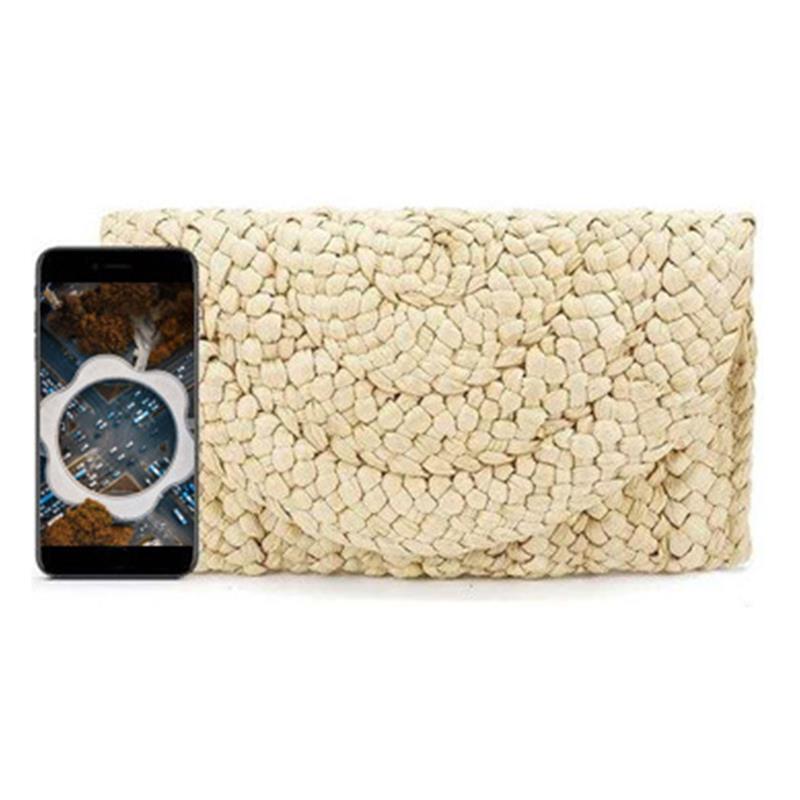 Natural Straw Bag Women's Clutch Purse Casual Straw Portable Clutch Bag Evening Bag For Beach Travel