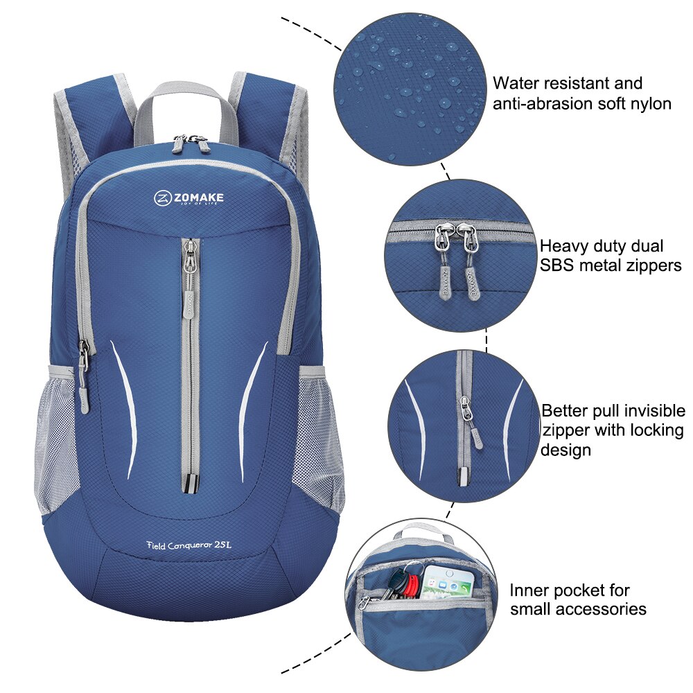 25L ZOMAKE Lightweight Packable Backpack Water Resistant Hiking Daypack, Small Travel Backpack for Women Men