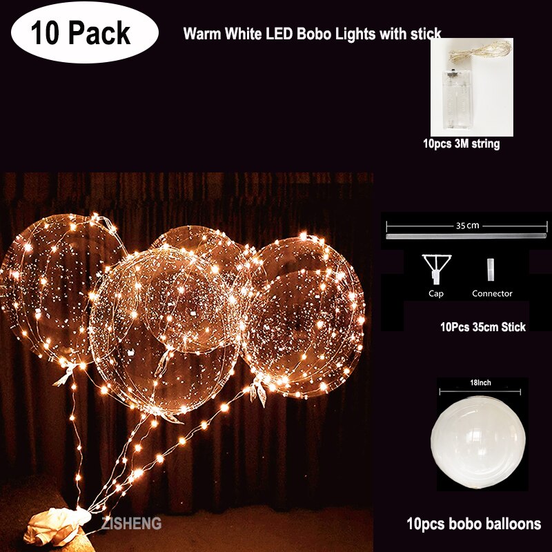 Globo de helio transparente con luces LED, globo de burbuja brillante con cadena para decoración de fiestas, cumpleaños y bodas, paquete de 10 unidades: Balloon Light 2
