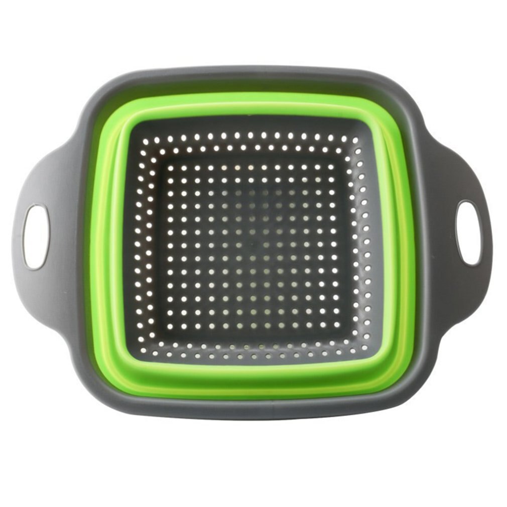 Square Foldable Drain Basket Plastic Fruit Basket Filter Basket Multi-function Washing Dish Telescopic Basket: Green Square / Square 290 Round 245