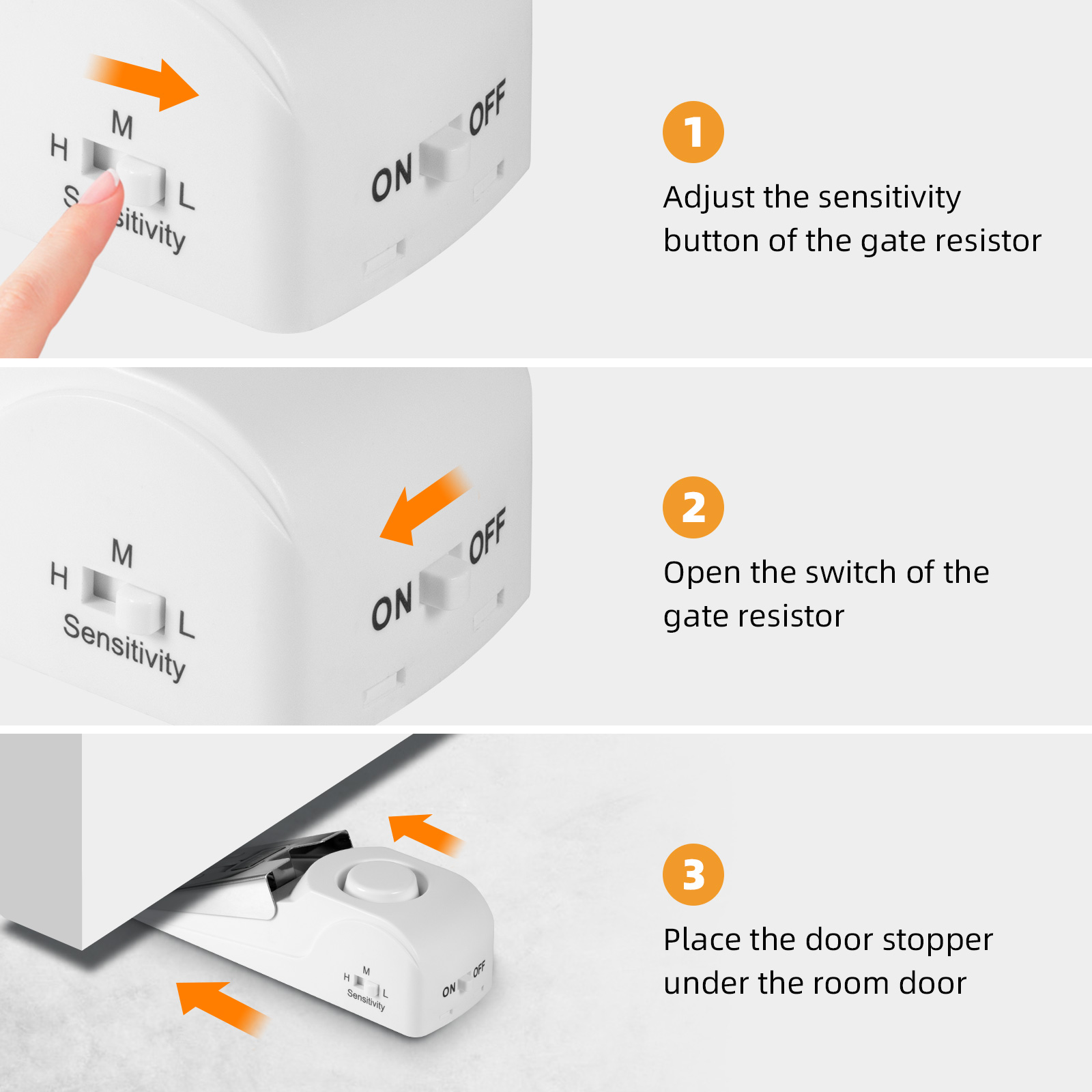 Alarme d'arrêt de porte avec sirène 120dB, butoir de porte portable, alarme de sécurité pour la maison et l'hôtel, 3 niveaux de sensibilité au recyclage, cale de porte, 2 pièces