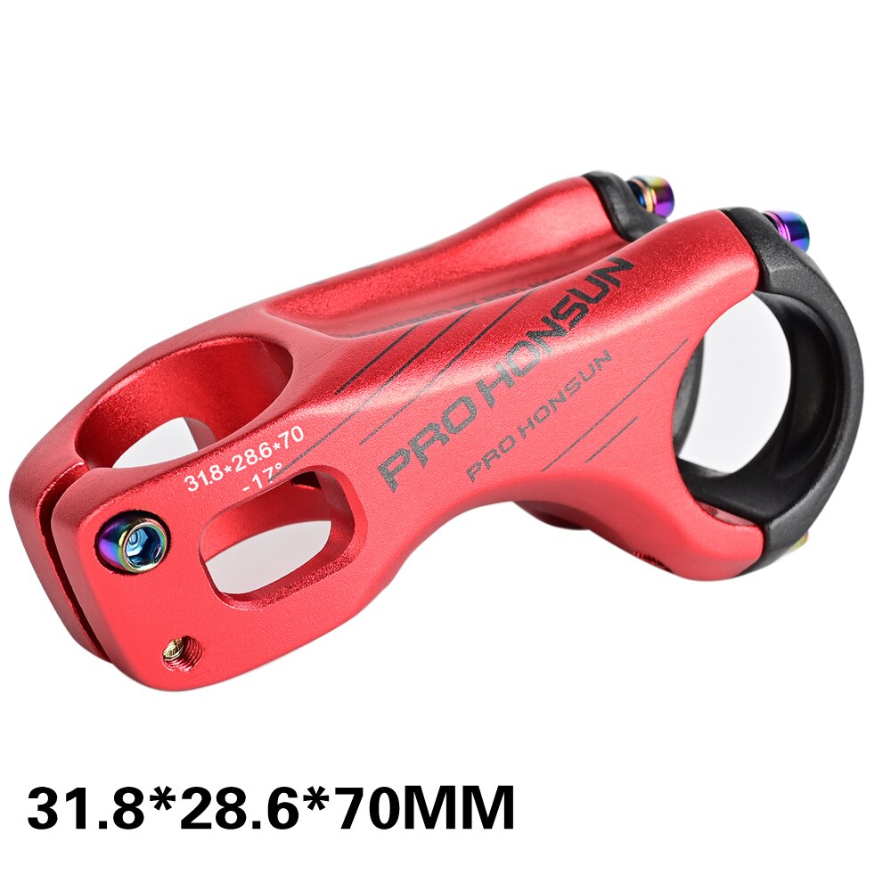 PRO HONSUN Bicycle stem road 17 Degree Stem Road MTB Bicycle lightweight handle 7075CNC aluminum alloy handle 28.6/31.8mm 90MM: Red 70MM