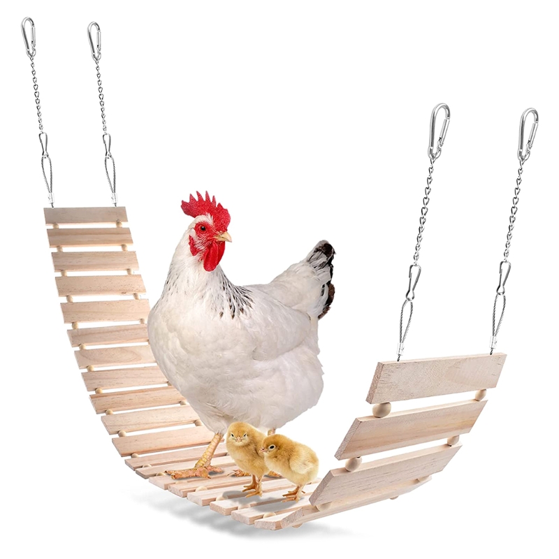 Chicken Toys for Hens Large Birds Wooden Swing Perch Toy for Roosting Natural Wood Ladder with Hook and Hanging Chain
