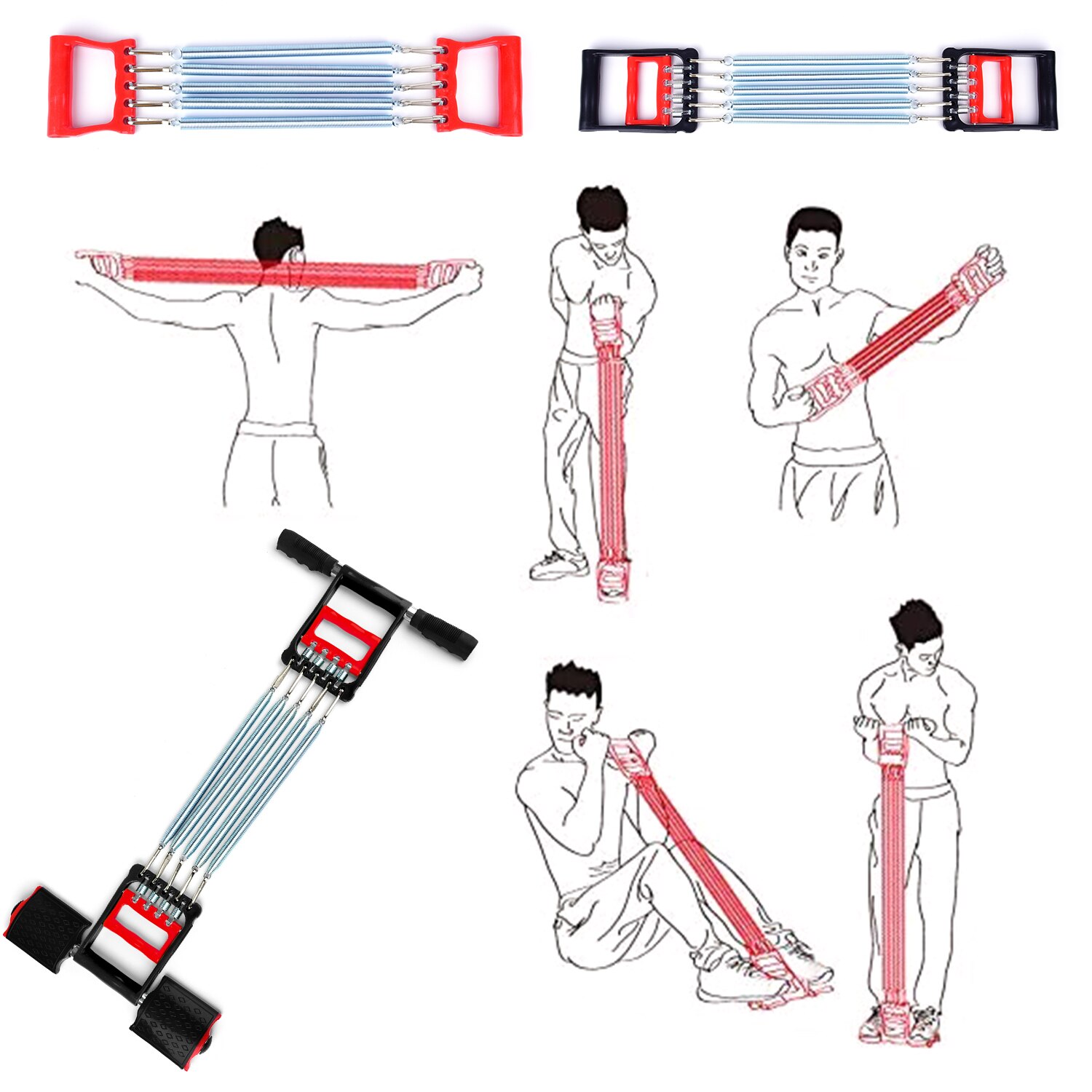 3 in 1 Adjustable Spring Chest Developer Expander Tension Puller Muscle Exercise Tackle Dual-purpose or Three-purpose Tensioner