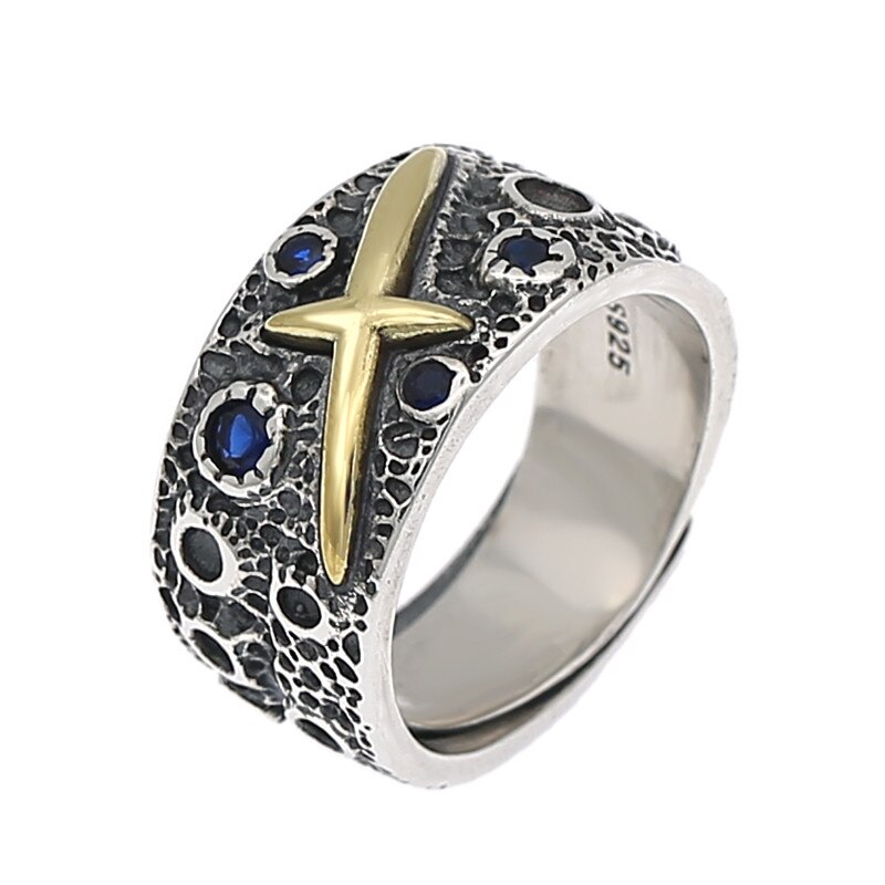 V.YA 925 Anello In Argento Sterling per Gli Uomini Thai Argento Anello Aperto Anello Blu Zircone Homme Gioelleria Raffinata E Alla Moda Anelli Regali: B