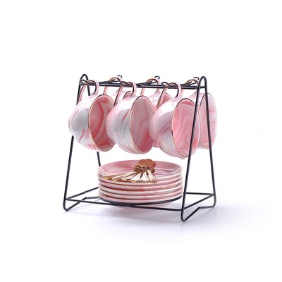 Blomsterte 6 koppar set , 2 koppar kaffekopp, enkel bubbelkokt frukt te tekanna 4 koppar set kaffekoppar set tekopp: A -6