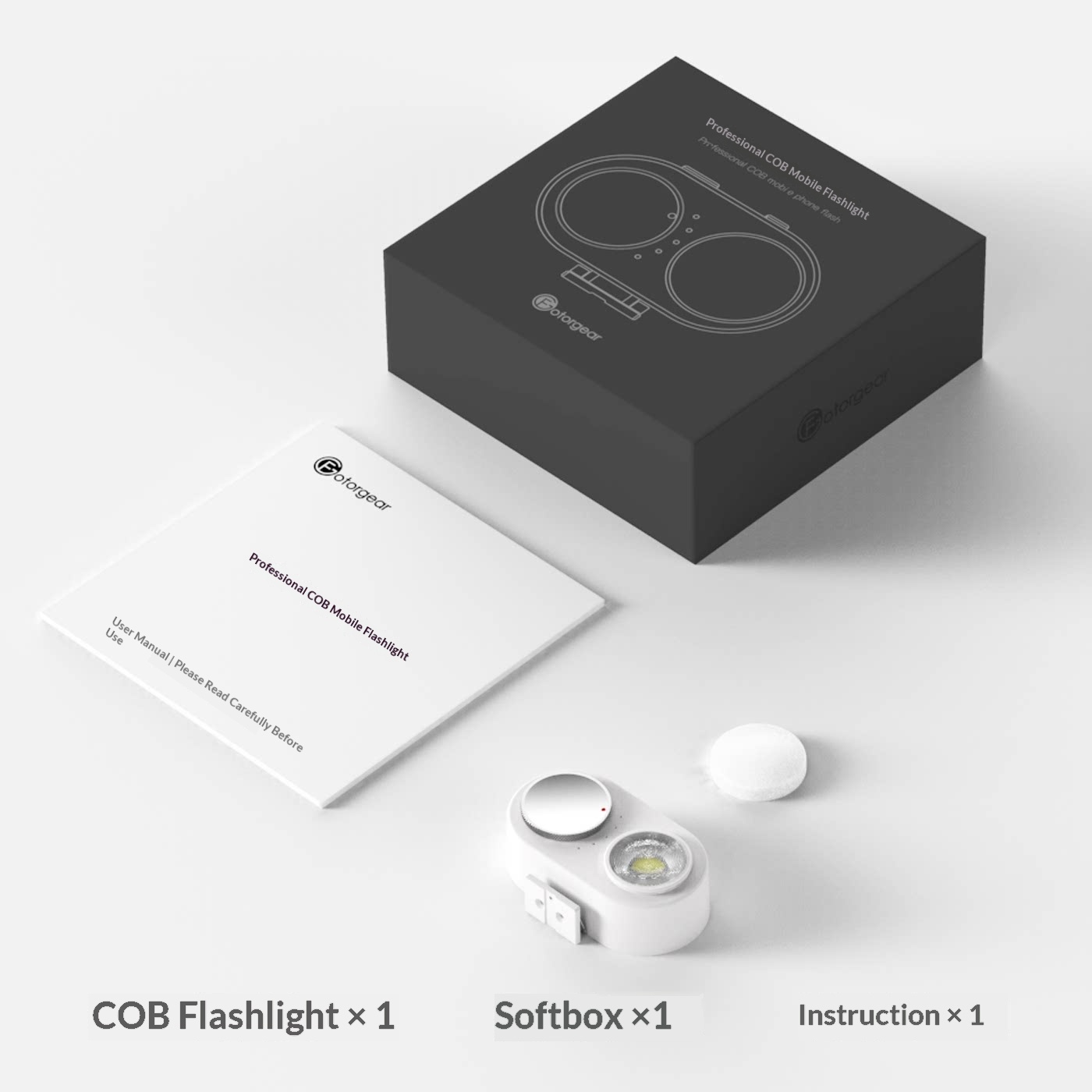Flash portátil fotogear para fotografia móvel, uso externo, disparo sem fio via bluetooth, 15w níveis de brilho.: Default Title